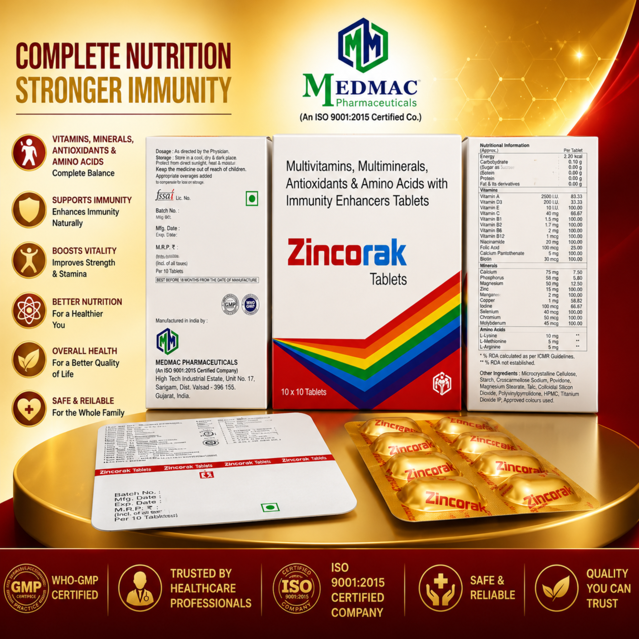 ZINCORAK Tablets – Multivitamins, Multiminerals, Antioxidants & Amino Acids with Immunity Enhancers