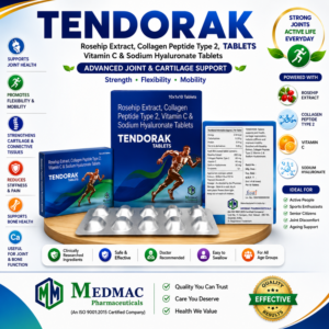 TENDORAK Tablets – Rosehip Extract, Collagen Peptide Type 2, Vitamin C & Sodium Hyaluronate Tablets
