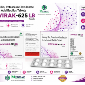 ZOVIRAK-625 LB – Amoxycillin, Potassium Clavulanate & Lactic Acid Bacillus Tablets
