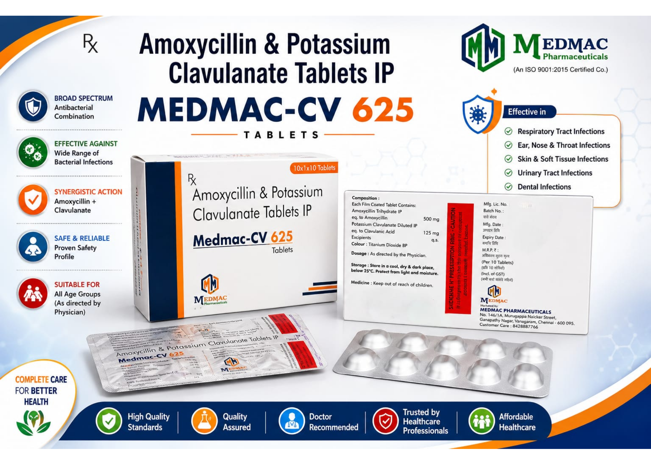 MEDMAC-CV 625 – Amoxycillin & Potassium Clavulanate Tablets IP